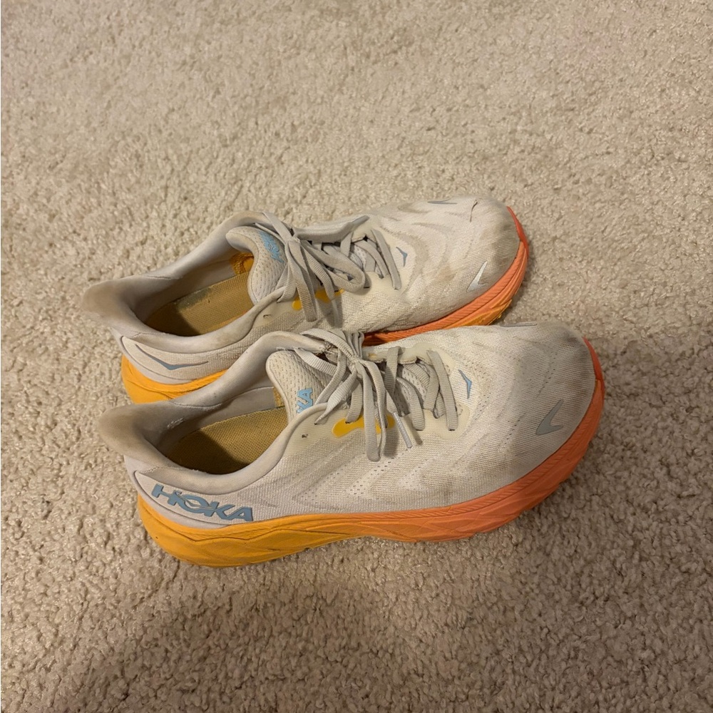 Hoka Athletic Shoes in Cream and Orange